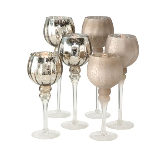 Windlicht „Manou", 3tlg. Set aus lackiertem Glas, champagner, silberfarben, transparent (2 unterschiedliche Ausführungen) 1 | Asmondo – Deko, Geschenke und mehr
