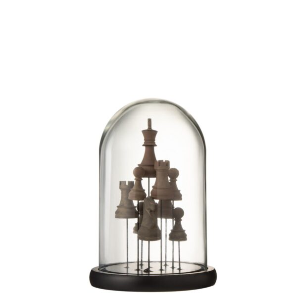 J-Line Dekoration Bell Jar Chess - Glas - Braun - klein 1 | Asmondo – Deko, Geschenke und mehr