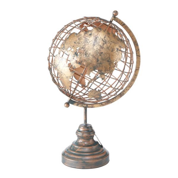 Dekoaufsteller Globus „Earth“, Eisen pulverbeschichtet, antikgoldfarben, 28x30x52cm, von Boltze 1 | Asmondo – Deko, Geschenke und mehr