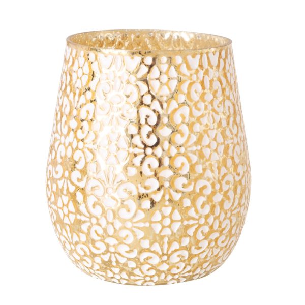 Windlicht / Vase „Eloise“ aus lackiertem Glas, handgemalt, weiß und goldfarben in 2 Größen erhältlich, von Boltze, H12und 17cm 1 | Asmondo – Deko, Geschenke und mehr