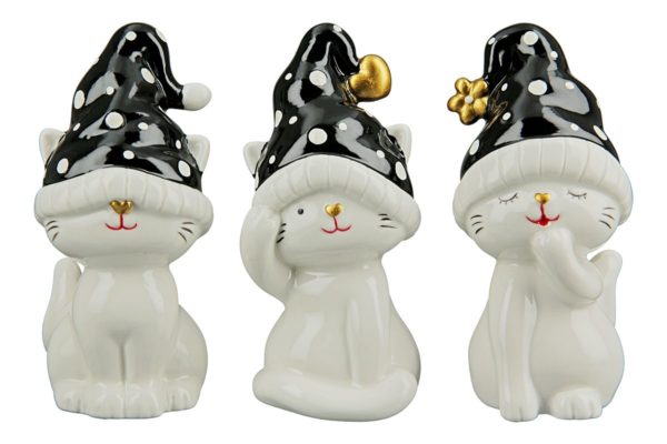 Katzen mit Mütze, 3er Set, Porzellan, D6xH12,5cm von Gilde 1 | Asmondo – Deko, Geschenke und mehr