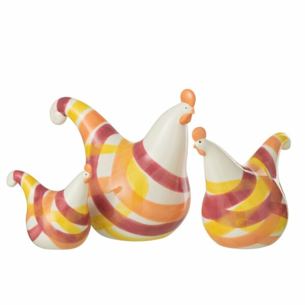 Set mit 3 Hühnern gestreift, orange mix, H 12,5cm, von J-Line 1 | Asmondo – Deko, Geschenke und mehr