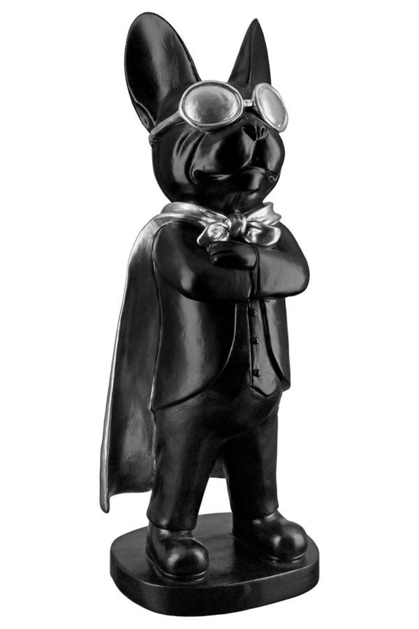 Figur „Hero Dog“, coole Bulldogge mit Brille, stehend, Höhe 32,5cm, schwarz /silberfarben, von Gilde 1 | Asmondo – Deko, Geschenke und mehr