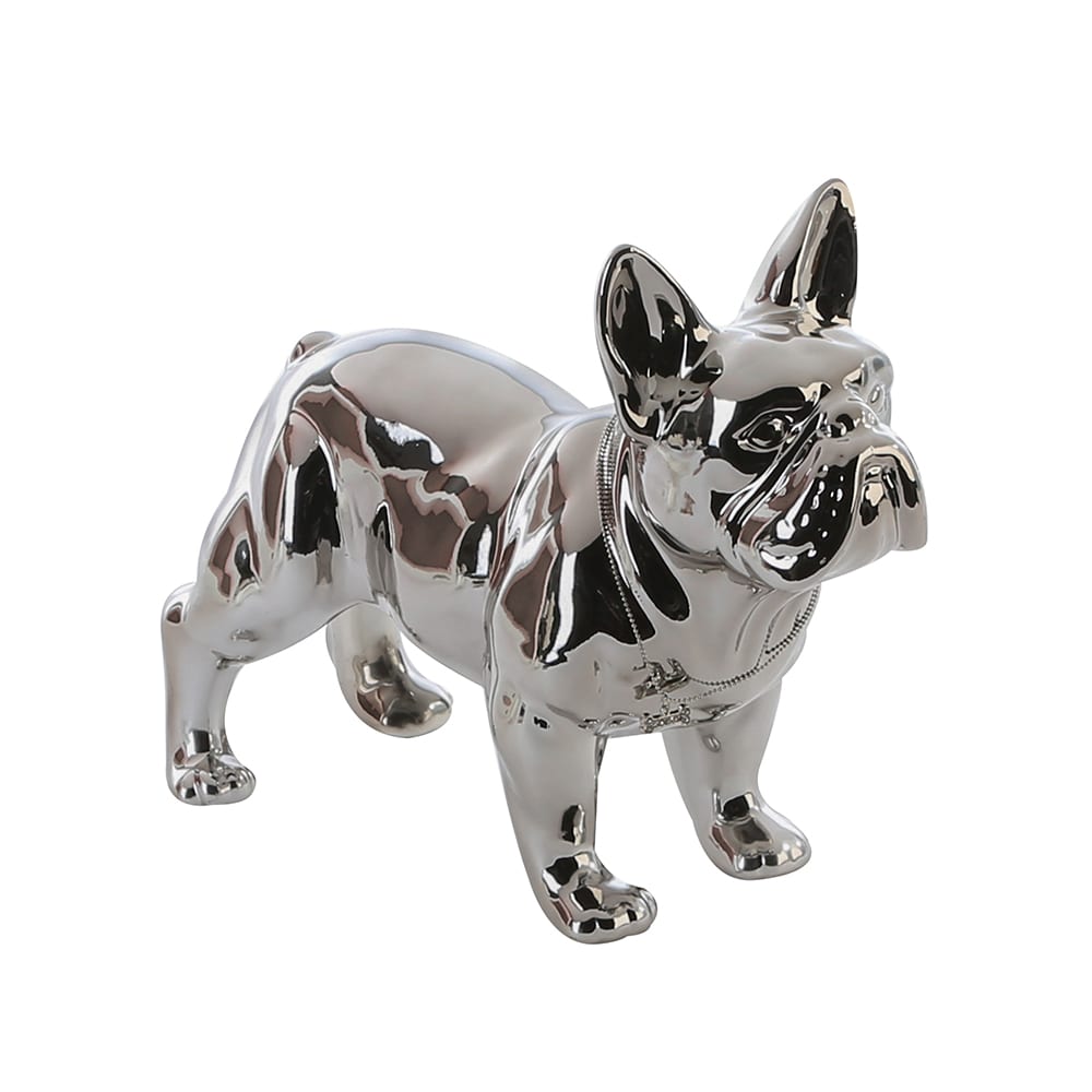 Deko Hund Figur englische Bulldogge silber groß günstig kaufen