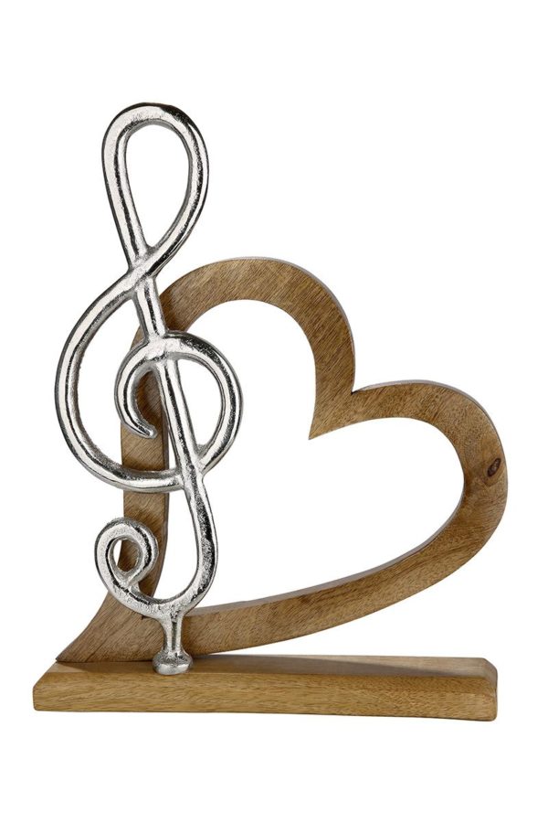 Herz mit Notenschlüssel, Mango Holz / Aluminium, 27,5x36cm, von Gilde 1 | Asmondo – Deko, Geschenke und mehr
