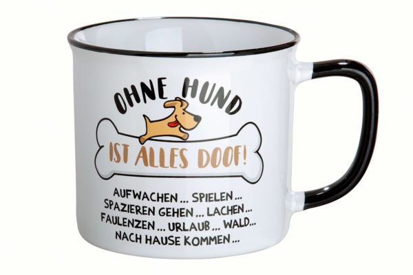 Keramik Tasse „Ohne Hund ist alles doof“, D9,8cm x H8,7cm, von Gilde 1 | Asmondo – Deko, Geschenke und mehr