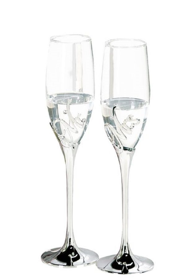 Champagnergläser „Mr & Mrs“, silberfarben, in einer Geschenkbox, 2er-Set, von Gilde, H27cm 1 | Asmondo – Deko, Geschenke und mehr