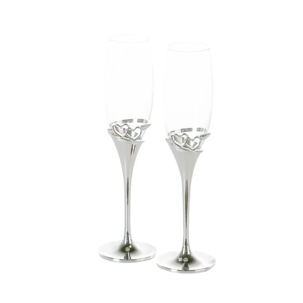 Champagnerglas „Hearts“, silberfarben in Geschenkbox, 2er-Set, von Gilde, Höhe 27cm 1 | Asmondo – Deko, Geschenke und mehr