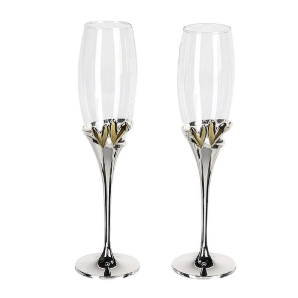 Champagnerglas „Goldhearts“ in Geschenkverpackung, Metall, Glas, 2er-Set, Höhe 27cm, von Gilde 1 | Asmondo – Deko, Geschenke und mehr