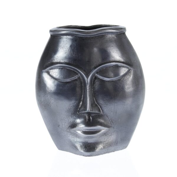 Aluminium-Vase mit Gesicht breit, 25 x 15 x 27cm, antiksilber 1 | Asmondo – Deko, Geschenke und mehr