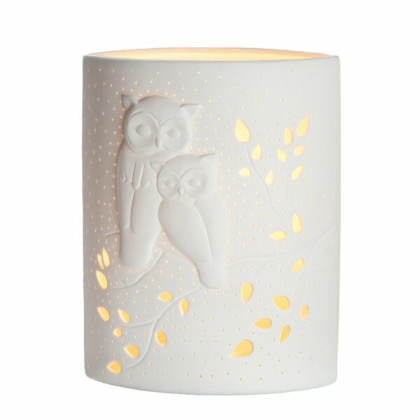 Porzellan Lampe Ellipse Eulenpaar, H 28cm, von Gilde 1 | Asmondo – Deko, Geschenke und mehr