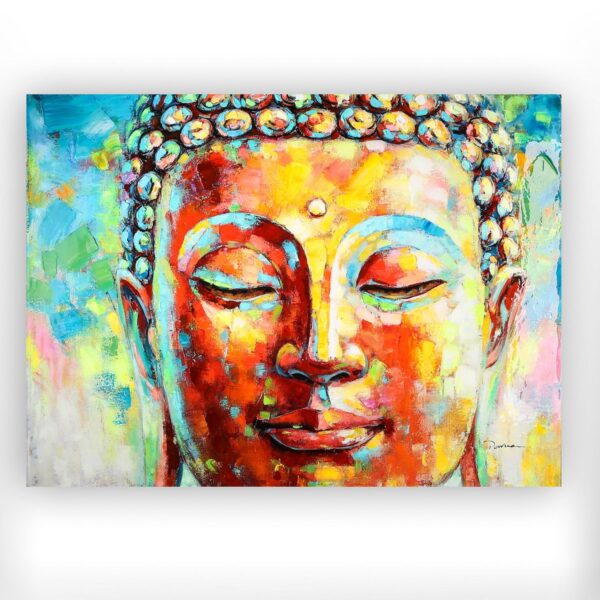 Holz/Leinen Bild "Buddha" bunt,hochglänzend 90x120cm 1 | Asmondo – Deko, Geschenke und mehr