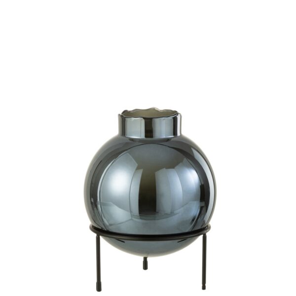 J-Line Vase Kugelglas/Metall Blau/Schwarz Groß – 27,00 cm hoch 1 | Asmondo – Deko, Geschenke und mehr