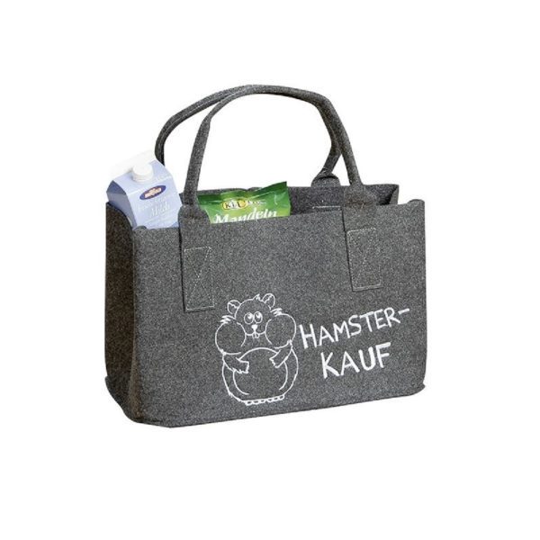 Tasche Shopping, aufgestickt „Hamsterkauf", Filz, 25x40x26cm, von Gilde 1 | Asmondo – Deko, Geschenke und mehr