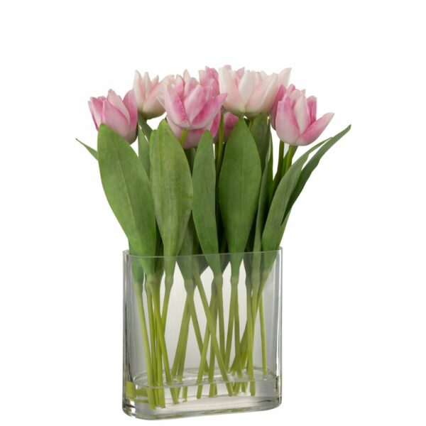 J-Line Tulpen in Vase, oval, Kunststoff, Glas, Rosa, H 38 cm 1 | Asmondo – Deko, Geschenke und mehr