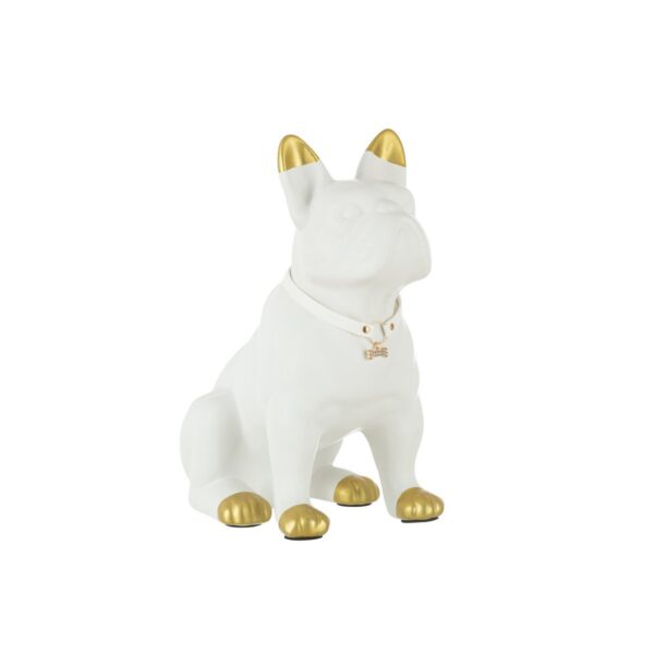 Hund Keramik Weiß/Gold Groß, H 32 cm, von J Line 1 | Asmondo – Deko, Geschenke und mehr