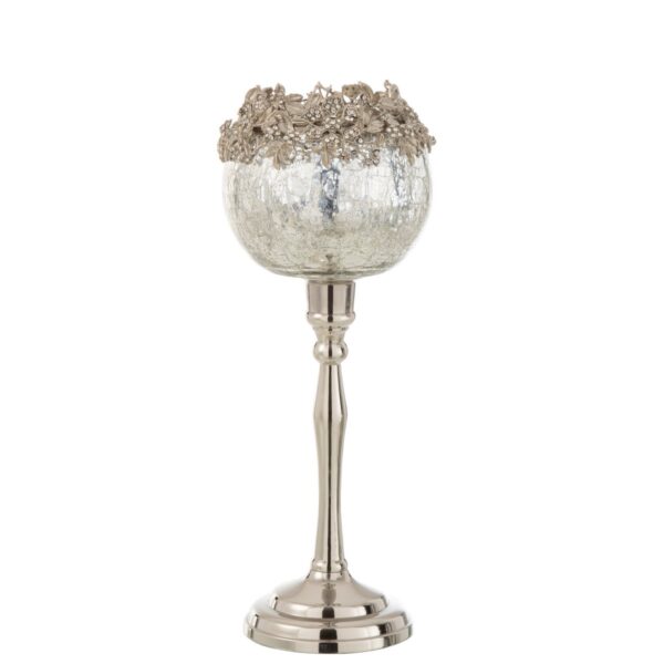 J-Line Teelichthalter auf Fuß Jewel Metall/Aluminium/Glas Silber Groß 1 | Asmondo – Deko, Geschenke und mehr